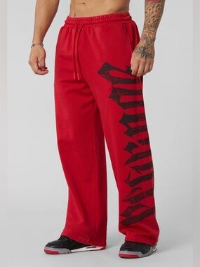 YoungLA Red Sweatpants with Black Side Graphic